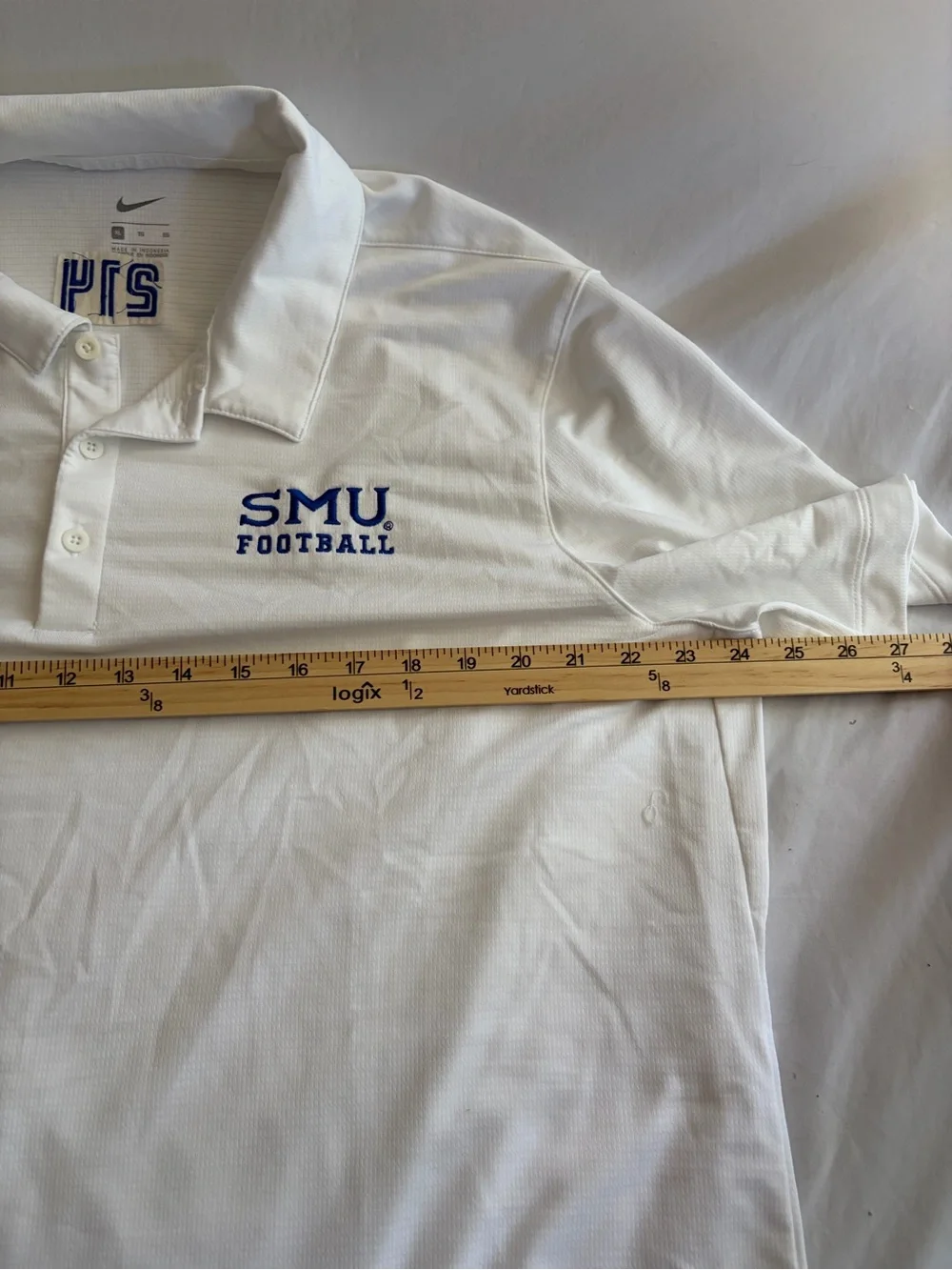 Nike White Polo with Blue SMU Football Embroidery